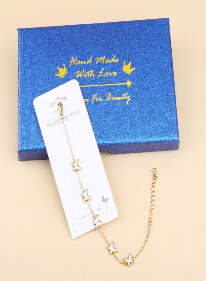 أد بيدز سوار أنيق من الفولاذ المقاوم للصدأ مطلي بالذهب عيار 18 قيراطًا، مزين بتعليقات رقيقة وأحجار كريستال ملونة، سوار مجوهرات بسيط ولطيف للنساء (فراشة 8 مم) - Image 5