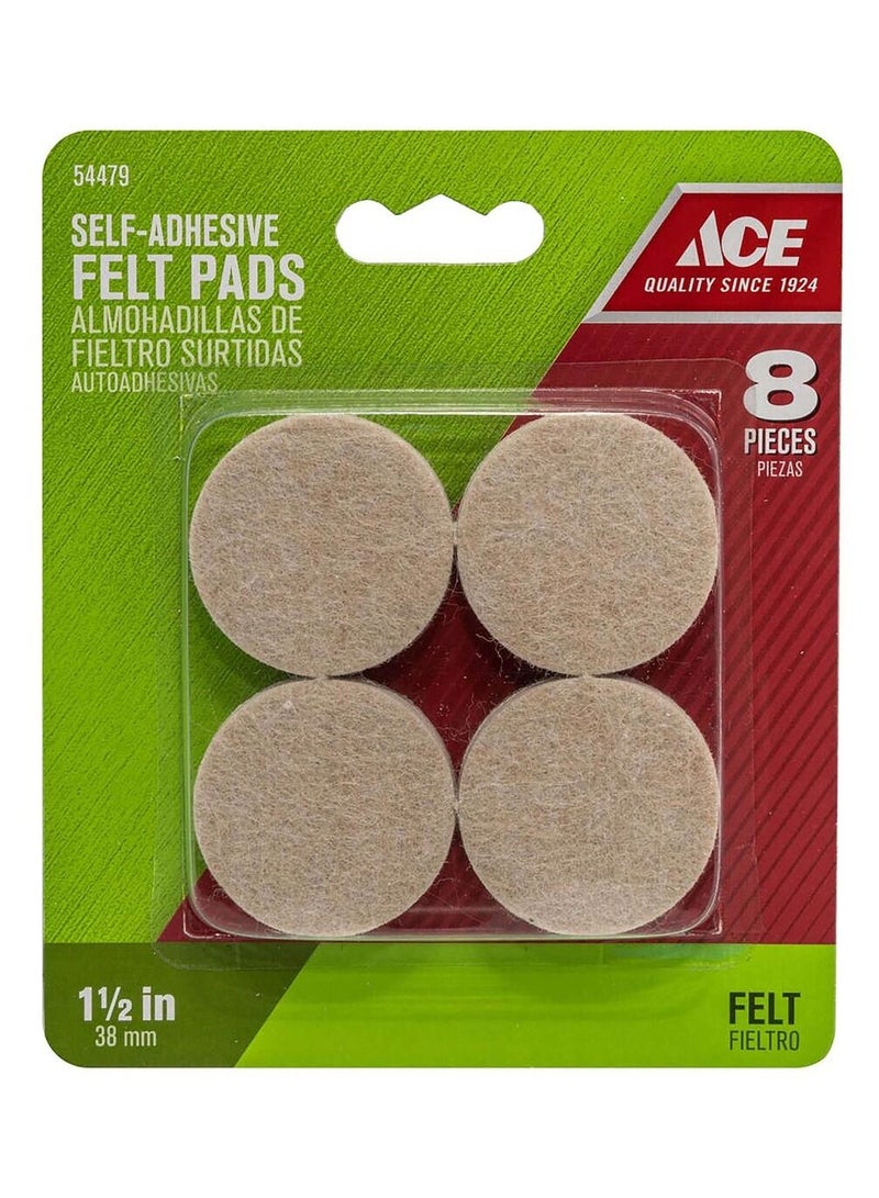 ACE Ace 8-Piece Self Adhesive Round Felt Pads Brown 1.5Inch