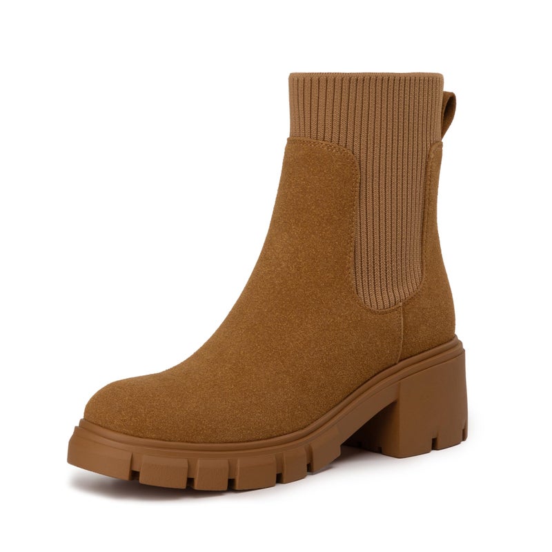 Athlefit Women's Brown Chelsea Boots Fall Platform Ankle Suede Boots Slip on Chunky Lug Sole Boots Size 10 - Image 1
