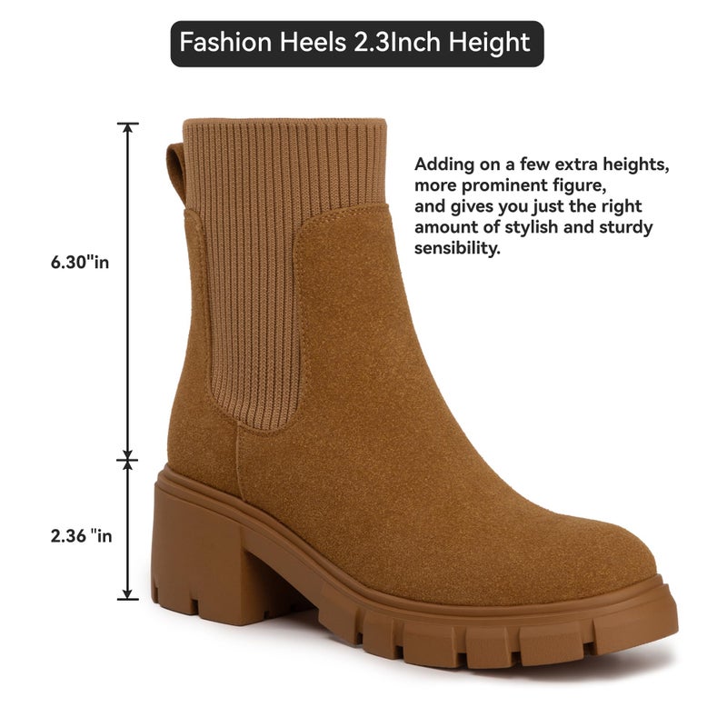 Athlefit Women's Brown Chelsea Boots Fall Platform Ankle Suede Boots Slip on Chunky Lug Sole Boots Size 10 - Image 5
