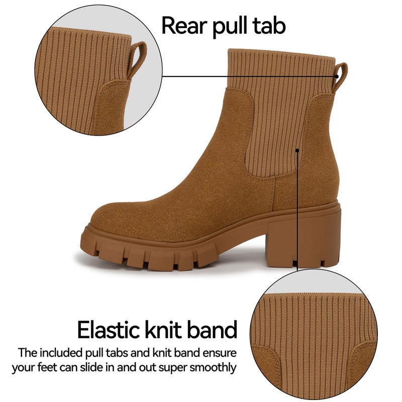 Athlefit Women's Brown Chelsea Boots Fall Platform Ankle Suede Boots Slip on Chunky Lug Sole Boots Size 10 - Image 4