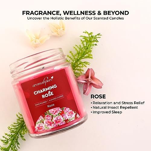 Aromahpure Scented Candle (45 hrs) (100% Soy Wax) -Handcrafted | Smoke-Free | Charming Rose- Rose Fragrance Candles for Home & Gift Sets - Image 4