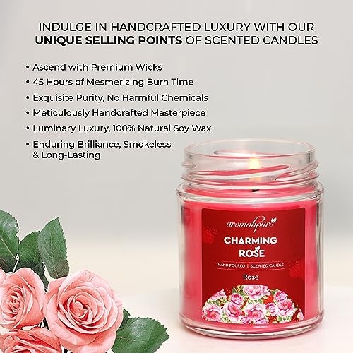 Aromahpure Scented Candle (45 hrs) (100% Soy Wax) -Handcrafted | Smoke-Free | Charming Rose- Rose Fragrance Candles for Home & Gift Sets - Image 5