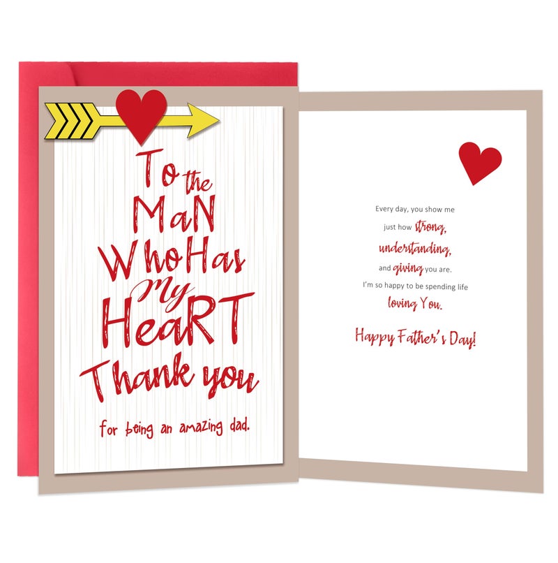 Beixian Funny Father's Day Card for Dad, Sweet Fathers Day Card Gifts for Husband from Wife, To the Man Who Has My Heart, Thank You for Being an Amazing Dad - Image 1