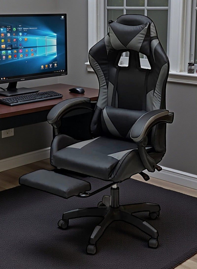 Sabir & Bros Furniture LLC SBF Gaming Chair with Footrest – Ergonomic High Back PU Leather Office & Computer Chair, Adjustable Height, Reclining Backrest, Headrest & Lumbar Support, Grey Black - Image 3