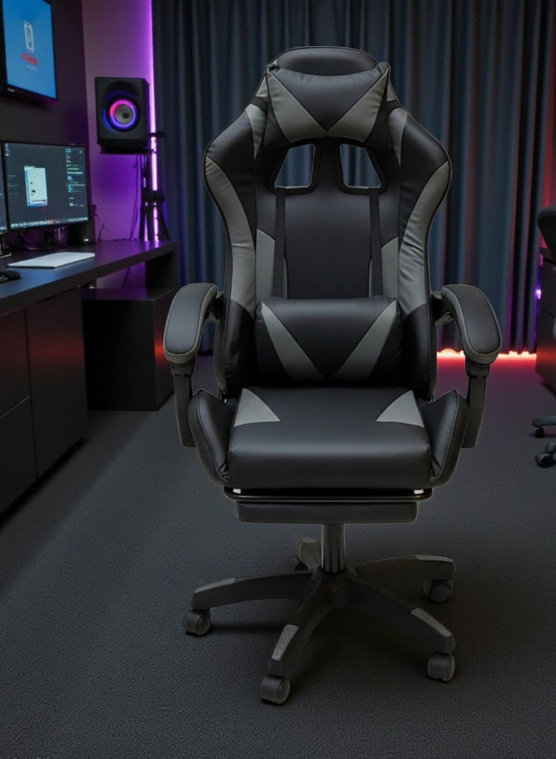 Sabir & Bros Furniture LLC SBF Gaming Chair with Footrest – Ergonomic High Back PU Leather Office & Computer Chair, Adjustable Height, Reclining Backrest, Headrest & Lumbar Support, Grey Black - Image 4