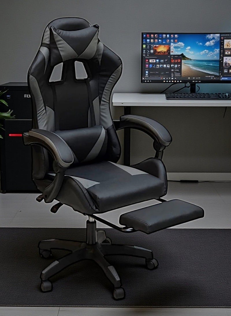 Sabir & Bros Furniture LLC SBF Gaming Chair with Footrest – Ergonomic High Back PU Leather Office & Computer Chair, Adjustable Height, Reclining Backrest, Headrest & Lumbar Support, Grey Black - Image 5