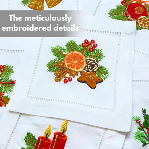 HCRAFT Embroidered White Cocktail Napkins 6x6 Set of 6 Cloth Coasters for Christmas Parties Ladder Hemstitch Great Present Ideas - Image 3