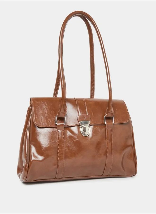ستايلي Styli Plain Push Lock Handbag with Double Handle