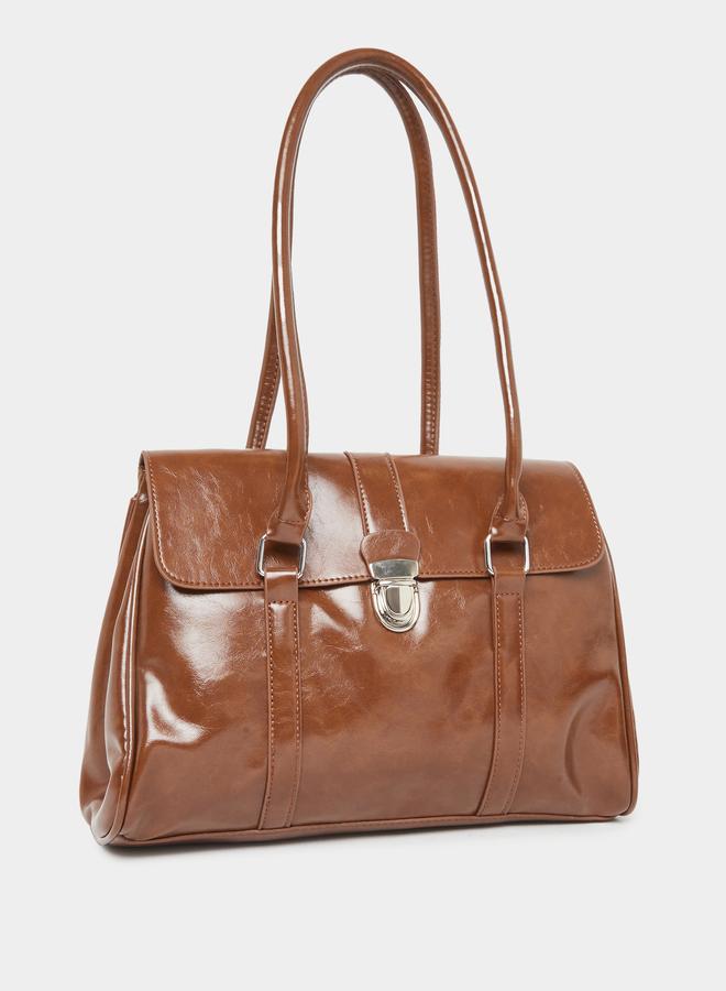 Styli Plain Push Lock Handbag with Double Handle - Image 1