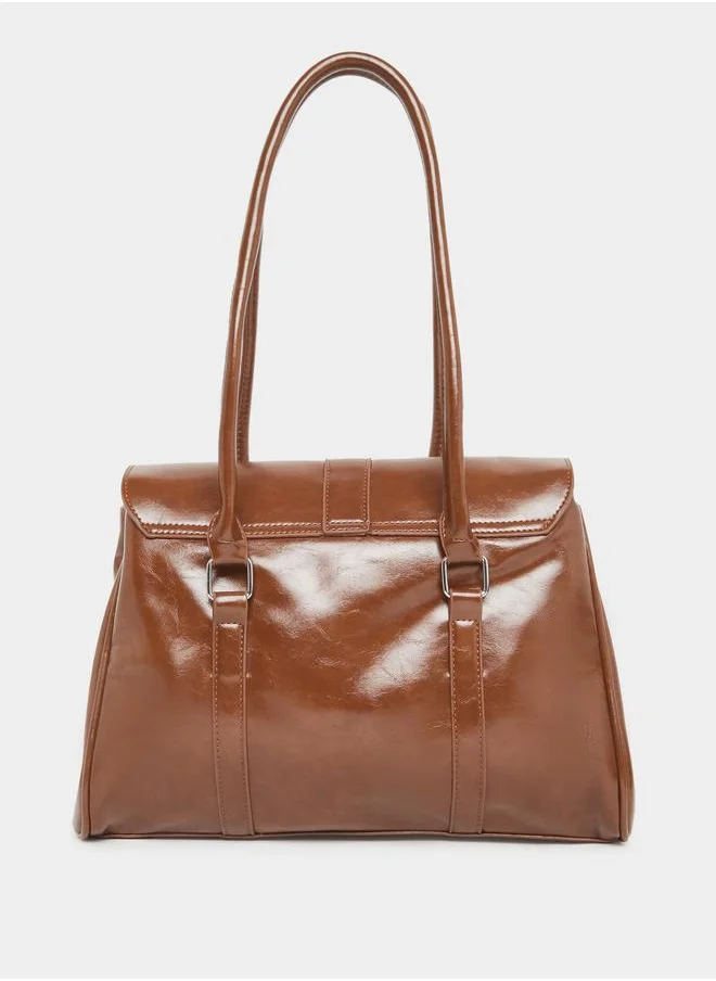 ستايلي Styli Plain Push Lock Handbag with Double Handle