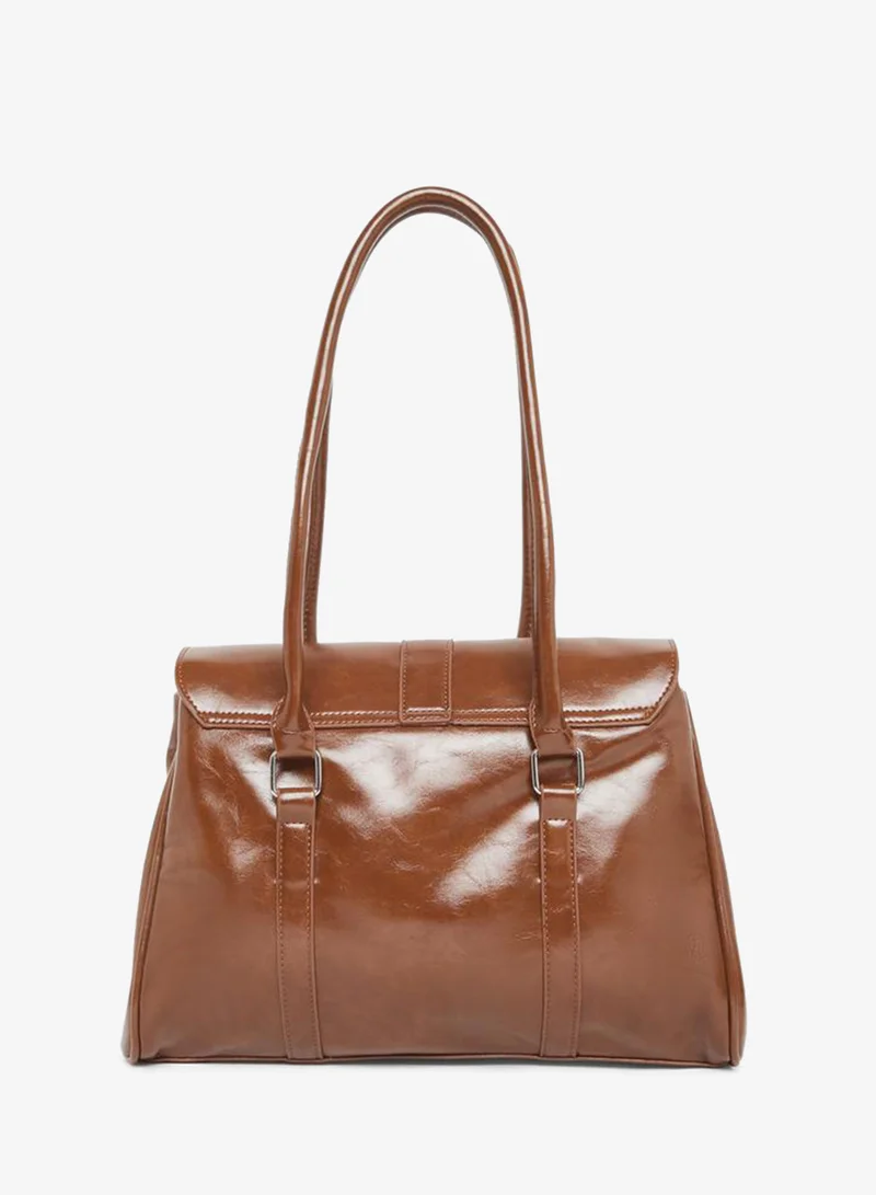 Styli Styli Plain Push Lock Handbag with Double Handle
