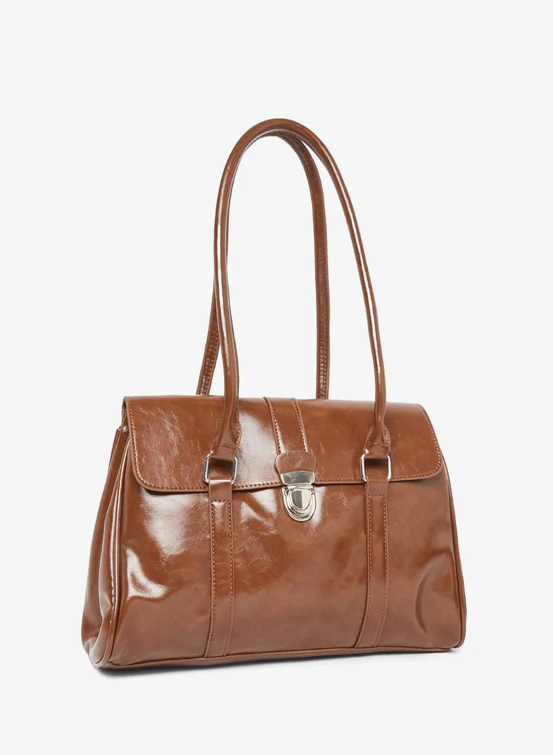 Styli Styli Plain Push Lock Handbag with Double Handle