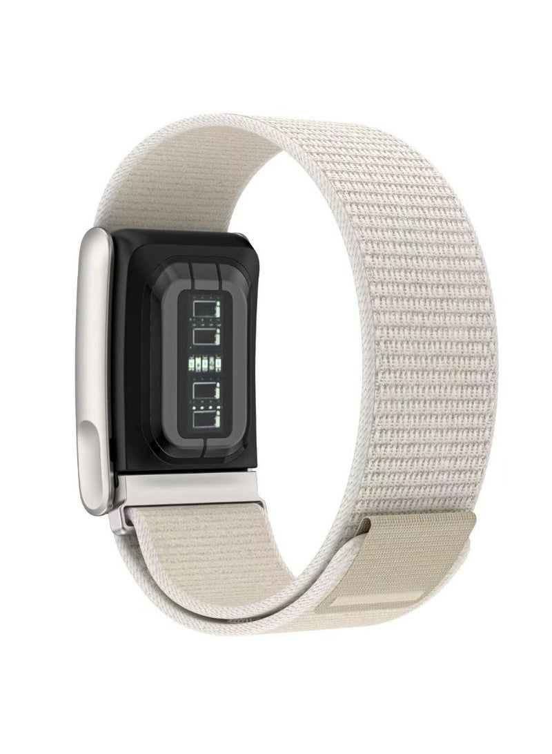 AJKMEN Breathable elastic nylon replacement strap, compatible with Whoop 5.0 Band Strap , super soft and sweat-resistant/lightweight, unisex sports loop strap with metal frame connector, ECG model. Starlight Color - Image 4