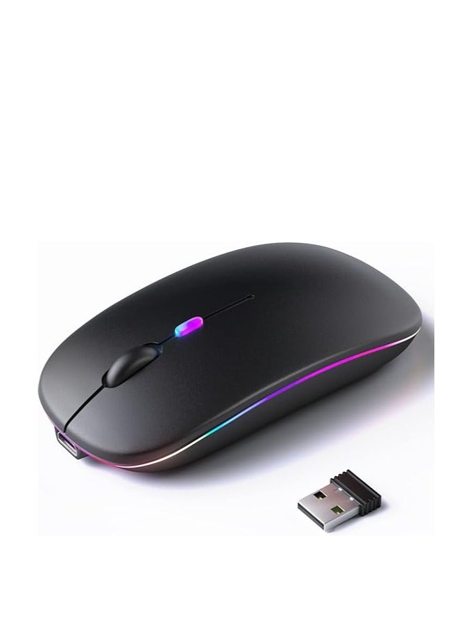 Canmabe Wireless Bluetooth Mouse with LED Light Portable Dual Mode Rechargeable Portable Bluetooth Mouse (Bluetooth 5.2 and USB Receiver) for Laptop/Desktop/Tablet (Black) - Image 1
