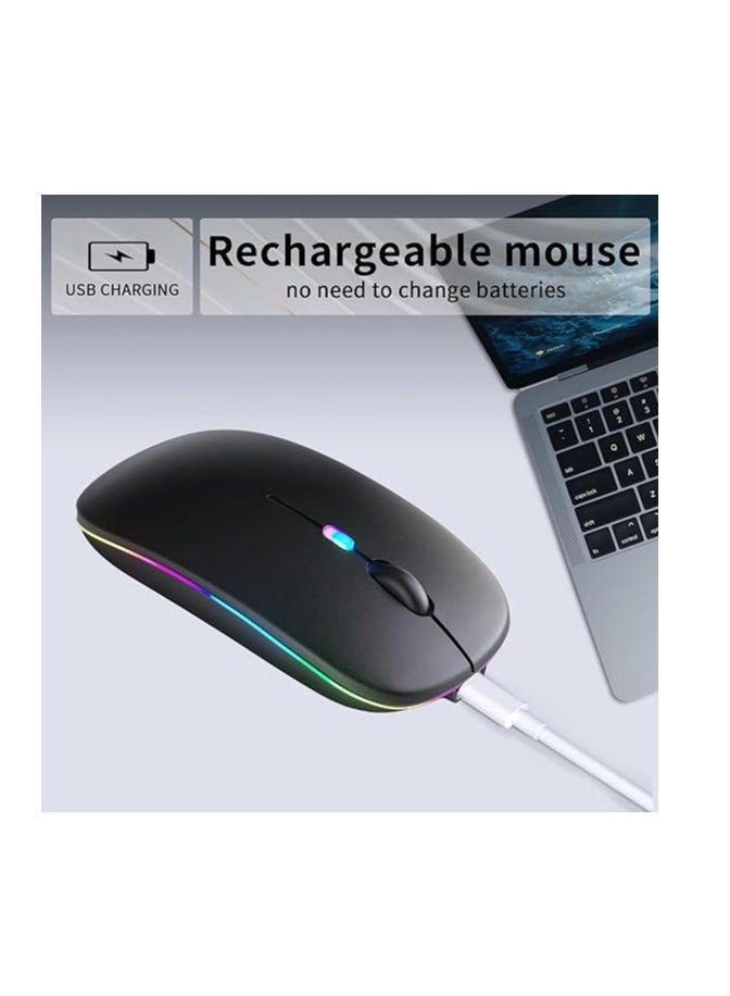 Canmabe Wireless Bluetooth Mouse with LED Light Portable Dual Mode Rechargeable Portable Bluetooth Mouse (Bluetooth 5.2 and USB Receiver) for Laptop/Desktop/Tablet (Black) - Image 2