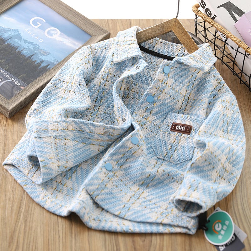 Boys' Plaid Shirt Spring Wear Children'S Thin Coat 2025 New Arrival Boys Fashionable Lapel Long Sleeve Shirt - Image 2