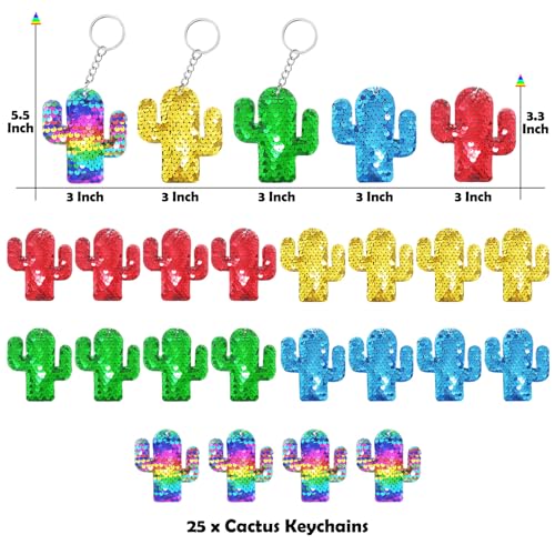 CiciBear 25 Pack Cactus Sequin Keychains for Cactus Mexican Fiesta Tropical Hawaiian Summer Themed Party Favors Kids and Adults Birthday Gift Baby Shower Party 5 Colors - Image 5