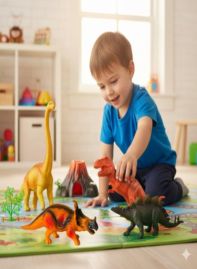 MALLEXO 6 PCS Realistic Big Size Forest Dinosaur with 1PCS Tree Animals Toys for Kids 3+ | Prehistoric Jungle Dino Animal Toy Figures for Boys | Girls Birthday Gift for Children Education & Decor Item - Image 2