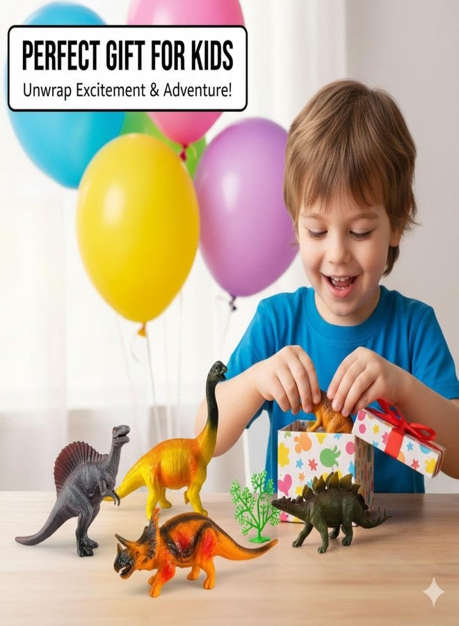 MALLEXO 6 PCS Realistic Big Size Forest Dinosaur with 1PCS Tree Animals Toys for Kids 3+ | Prehistoric Jungle Dino Animal Toy Figures for Boys | Girls Birthday Gift for Children Education & Decor Item - Image 4