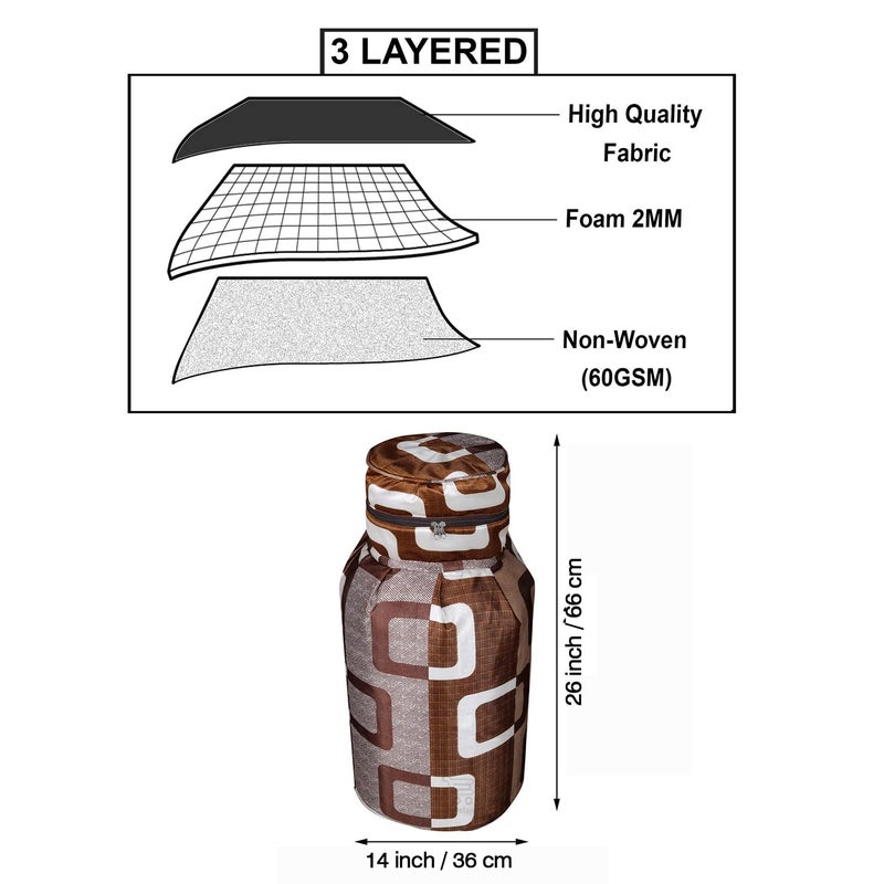 E-Retailer ERetailer Polyester 3Layered LPG Gas Cylinder Covers with Zip Enclosure Pack of 2 ColorGeometric Brown Size26x14 Inches - Image 2