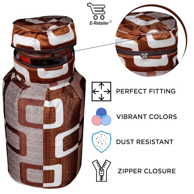 E-Retailer ERetailer Polyester 3Layered LPG Gas Cylinder Covers with Zip Enclosure Pack of 2 ColorGeometric Brown Size26x14 Inches - Image 4
