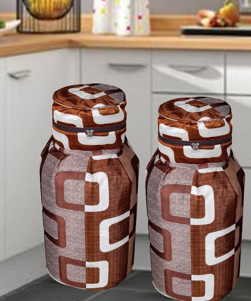 E-Retailer ERetailer Polyester 3Layered LPG Gas Cylinder Covers with Zip Enclosure Pack of 2 ColorGeometric Brown Size26x14 Inches - Image 1