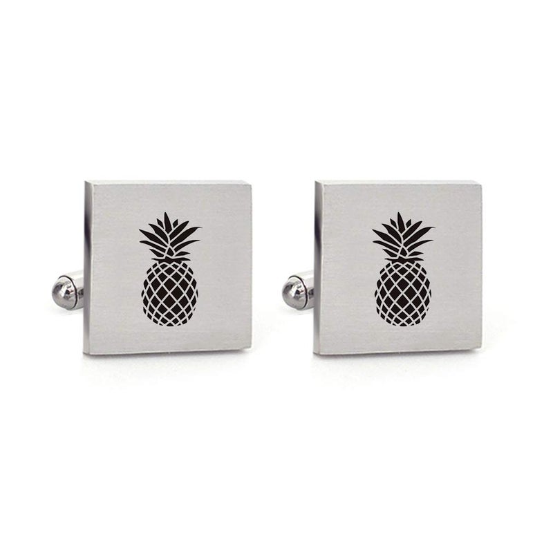 MUEEU Pineapple Cufflinks Engraved Fruit Novelty Pineapple Accessory Anniversary Wedding Party Groom Groomsman Cufflinks & Tie Clip Bar Tacks (Round Pineapple Cufflinks & Tie Clip) - Image 4
