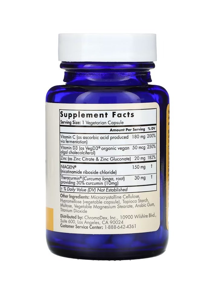 TRU NIAGEN TRU NIAGEN Immune Support Supplement - Daily Defense - Vitamin C from Fermentation, Vegan Vitamin D3 2000 IU, Zinc, Plus Theracurmin (Curcumin) + Multi Award-Winning NAD Boosting Niagen 150mg 30ct  - Image 2