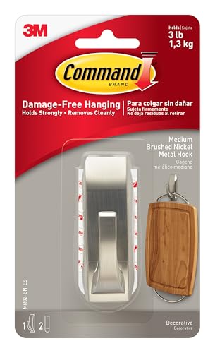 Command Modern Reflections Metal Hook Medium Brushed Nickel 1Hook MR02BNES Great for Dorm Decor - Image 1