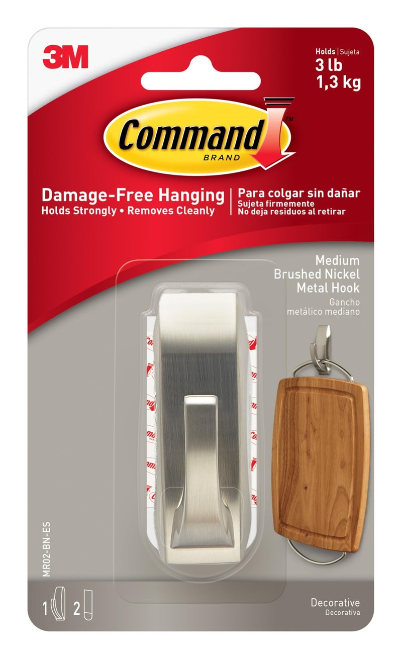 Command Modern Reflections Metal Hook Medium Brushed Nickel 1Hook MR02BNES Great for Dorm Decor - Image 3