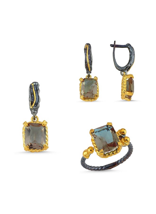 EMNON - 925 Silver-Zultanite Stone Set with Black Rhodium-High-Quality Jewelry in UAE Dubai 100% Precious Metal Gift for Women-EMNON127SE-S104303 - Image 1