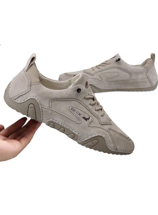 Beck Men'S Shoes Spring And Summer Breathable Men'S Casual Shoes Soft Leather Soft Bottom Slip-On Shoes Men'S Board Shoes Sand Color Size 42 - Image 2