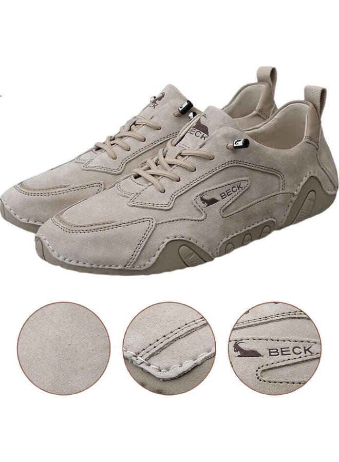 Beck Men'S Shoes Spring And Summer Breathable Men'S Casual Shoes Soft Leather Soft Bottom Slip-On Shoes Men'S Board Shoes Sand Color Size 42 - Image 3