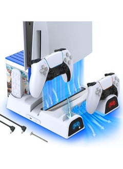 دوبي حامل PS5 مزود بمحطة تبريد، محطة شحن وحدة التحكم لوحدة تحكم بلاي ستيشن 5 ديسك/إصدار رقمي، حامل عمودي لملحقات PS5 مع مروحة تبريد ب 3 مستويات سرعة و11 منظم ألعاب  - Image 1