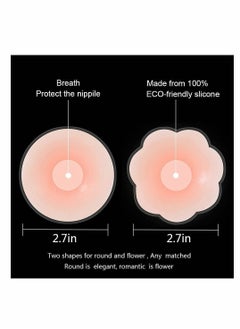 Y&D ELECDON Silicone Nipple Covers, 4 Pairs Women's Reusable Adhesive Invisible Pasties Nippleless Bras for Women & Girls Pink and Skin color (Round&Flower)  - Image 3