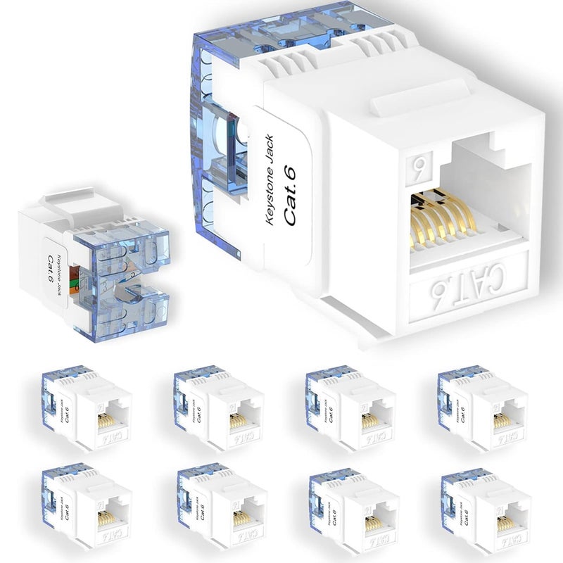 SCHOFIC Cat6 RJ45 Keystone Jacks Slim Profile, 180-Degree Ethernet Wall Jack Punch Down, Cat5e Cat5 Keystone Module Connector UTP, 110-Type for Wall Plate, Patch Panel (White) (Pack of 2) - Image 1