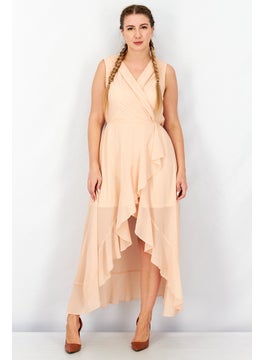 Women Textured Sleeveless Midi Dress, Peach