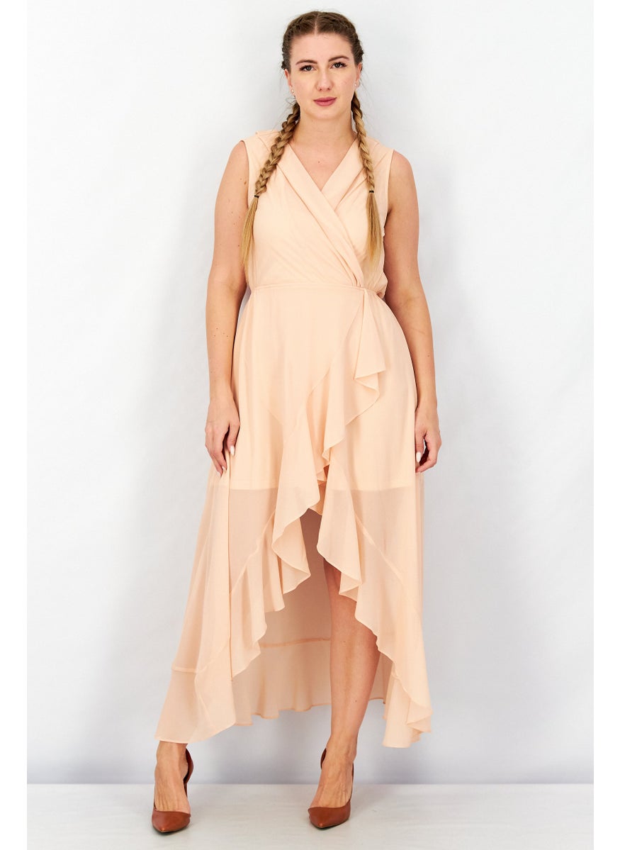 TWINSET - Women Textured Sleeveless Midi Dress, Peach - Image 1