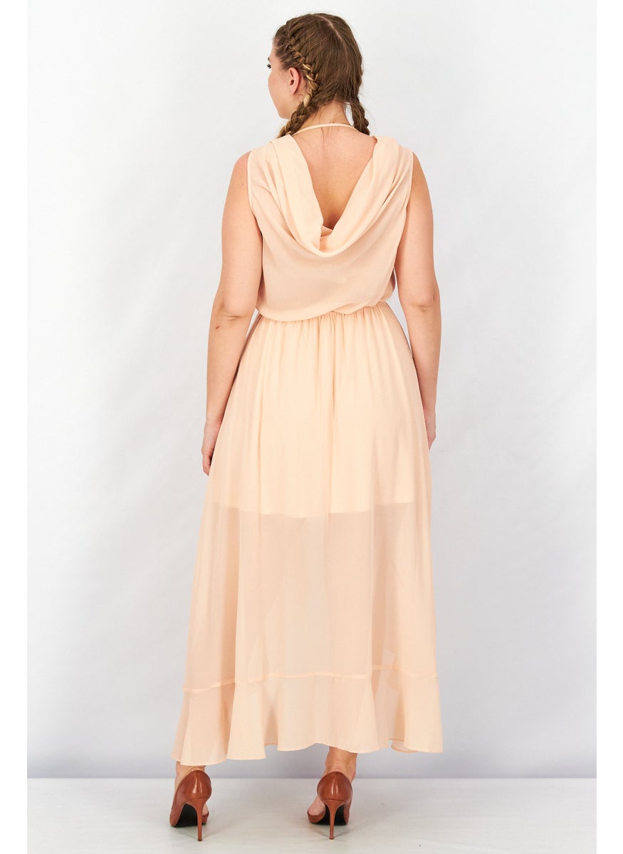 TWINSET - Women Textured Sleeveless Midi Dress, Peach - Image 1