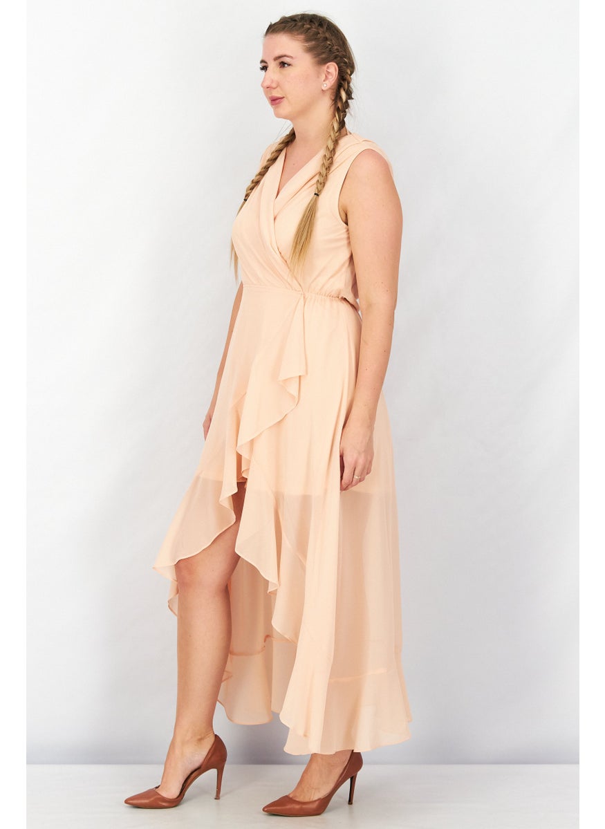TWINSET - Women Textured Sleeveless Midi Dress, Peach - Image 1