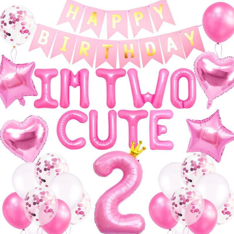 Roaring Good Time 41 PCS Im Two Cute Birthday Decoration Girl Im Two Cute Balloon Pink Number 2 Balloons Girl 2nd Birthday Decoration - Image 2