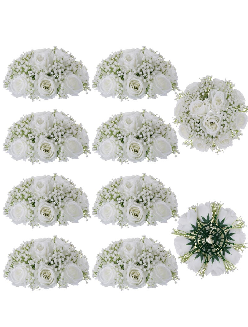 BLOSMON Babys Breath Artificial Flowers 10 Pcs White Rose Baby Breath Ball Centerpieces for Wedding Table  Fake Silk Kissing Floral Arrangement for Home Party Event Decorations