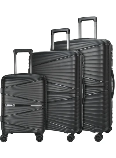 SENATOR Hard Case Trolley Luggage Set of 3 For Unisex Polypropylene Lightweight 4 Double Wheeled Suitcase With Built In TSA Type Lock Travel Bag KH1005 Black