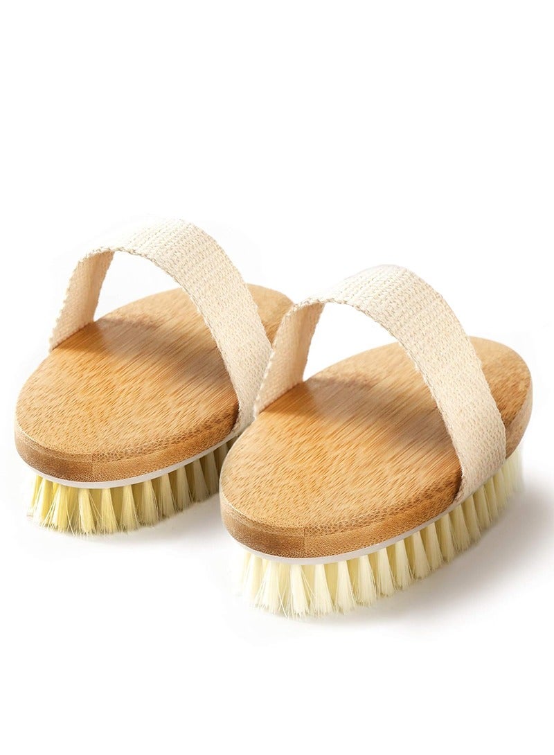 2 Piece Dry Brushing Body Brush with Soft and Stiff Natural Bristles, Body Exfoliating/Massage Scrub Brush,Brown. - Image 1