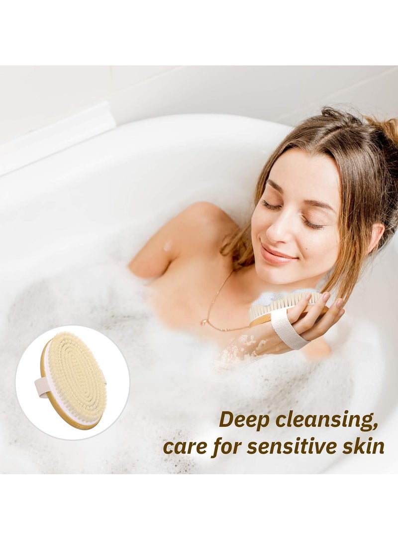 2 Piece Dry Brushing Body Brush with Soft and Stiff Natural Bristles, Body Exfoliating/Massage Scrub Brush,Brown. - Image 4