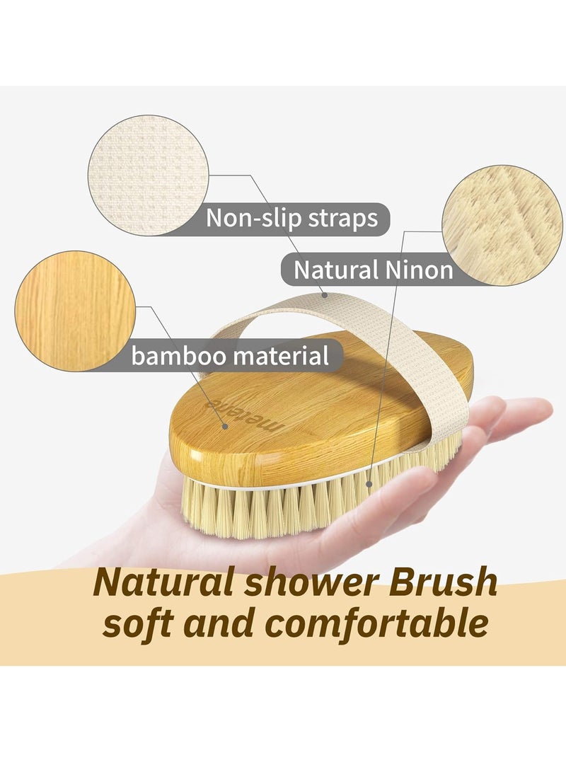 2 Piece Dry Brushing Body Brush with Soft and Stiff Natural Bristles, Body Exfoliating/Massage Scrub Brush,Brown. - Image 3