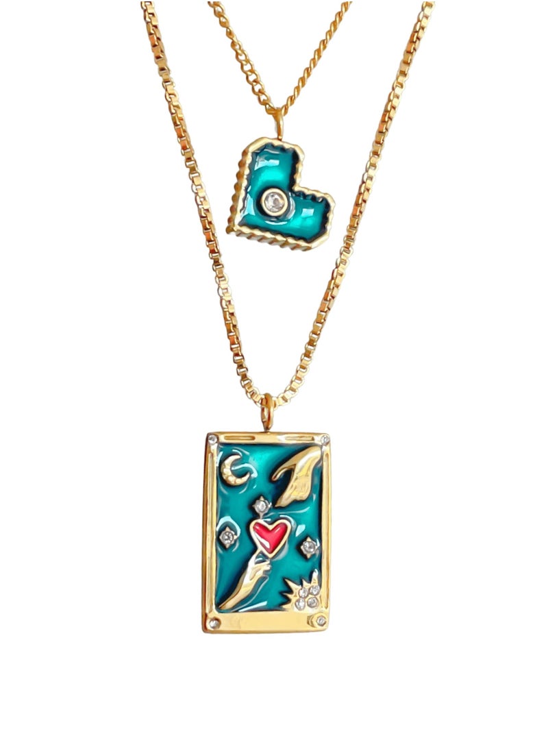 Clé de Lune Heart of the Universe Vibrant Blue Double Layer Necklace  - Image 1