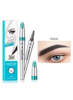 QIC Eyebrow Pencil Eyebrow Microblading Pen Eye Makeup Eyebrow Pen Micro 4 Tip Brow Pen Lift & Snatch Eyebrow Microblading Pen Long Lasting Waterproof Natural Eyebrow Hair No.04 Black  - Image 1