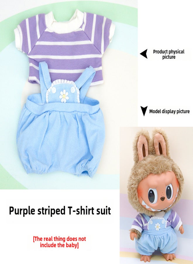 Suitable for 37cm Labubu Baby Clothes Replacement Labubu Vinyl Doll Clothes Replacement Set [Clothes Only](Purple T-shirt with suspenders [without baby], Suitable for 37cm high pull cloth) - Image 1